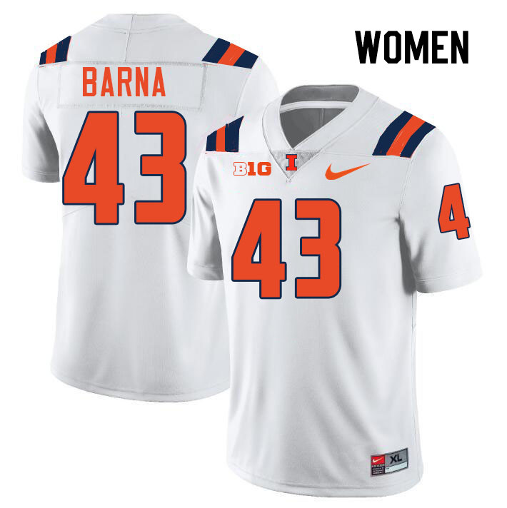 Women #43 Joe Barna Illinois Fighting Illini College Football Jerseys Stitched-White